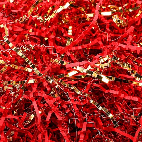 Outus 2 lb Red Gold Crinkle Cut Paper Shred Filler Gift Cushion Streamer