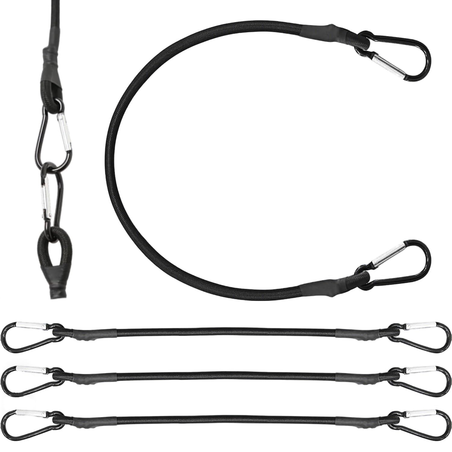 4 Pcs Bungee Cords with Carabiner Clips, Elastic 30cm Bungee Cords with Hooks, Stretchable Elastic Bungee Straps for Walking,Camping, Luggage, Tarps, Cars, Outdoor and Gardening Use 12inch Long Each