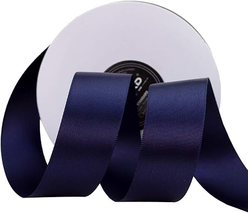 NOYI TRAXD Cinta de satén de poliéster de doble cara azul marino de 20 yardas de ancho para manualidades, boda, envoltura de regalos, fabricación de