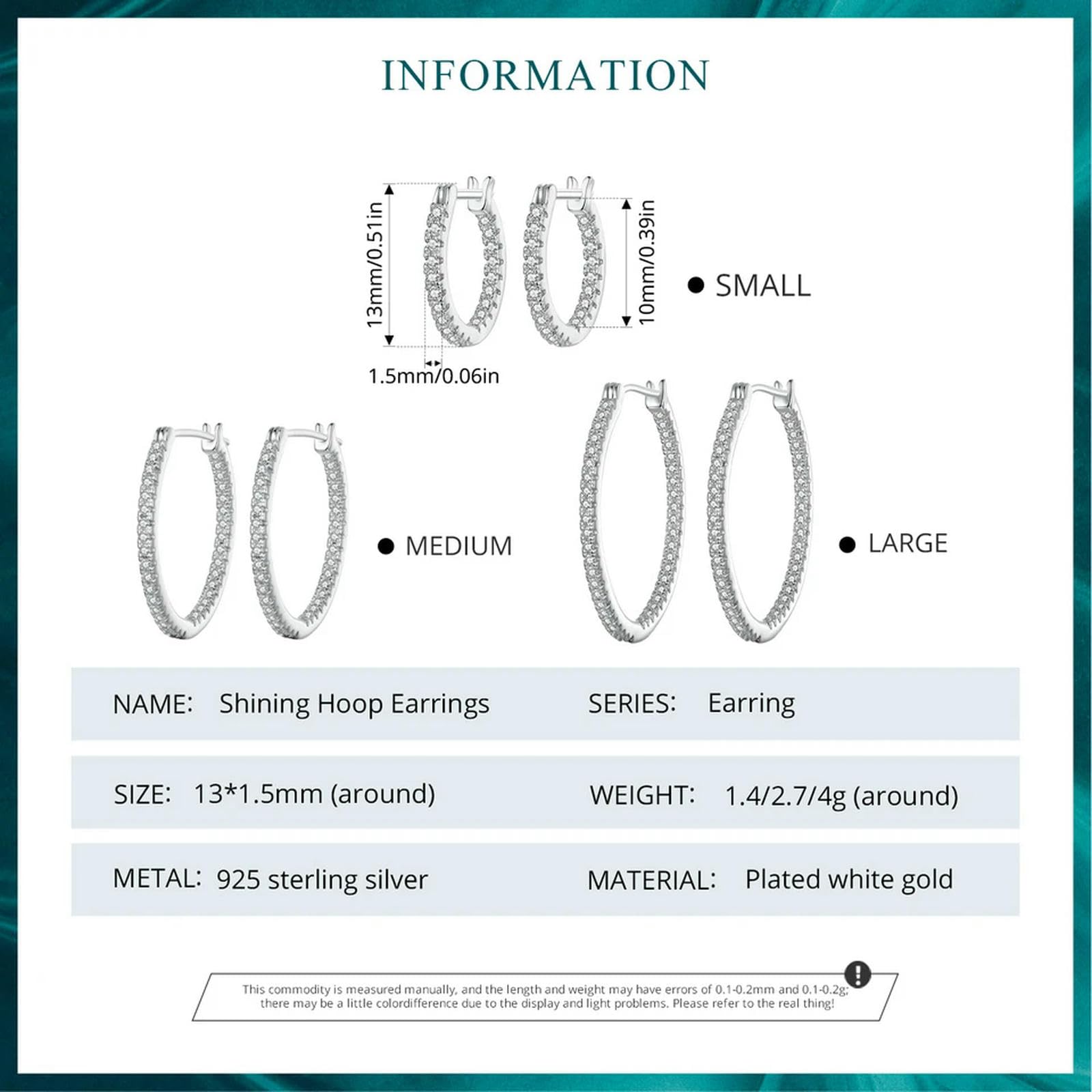 Orecchini A Cerchio In Argento Sterling 925 Con Zirconi Cubici, Orecchini A Cerchio Leggeri In Oro Bianco Ipoallergenici Per Donna