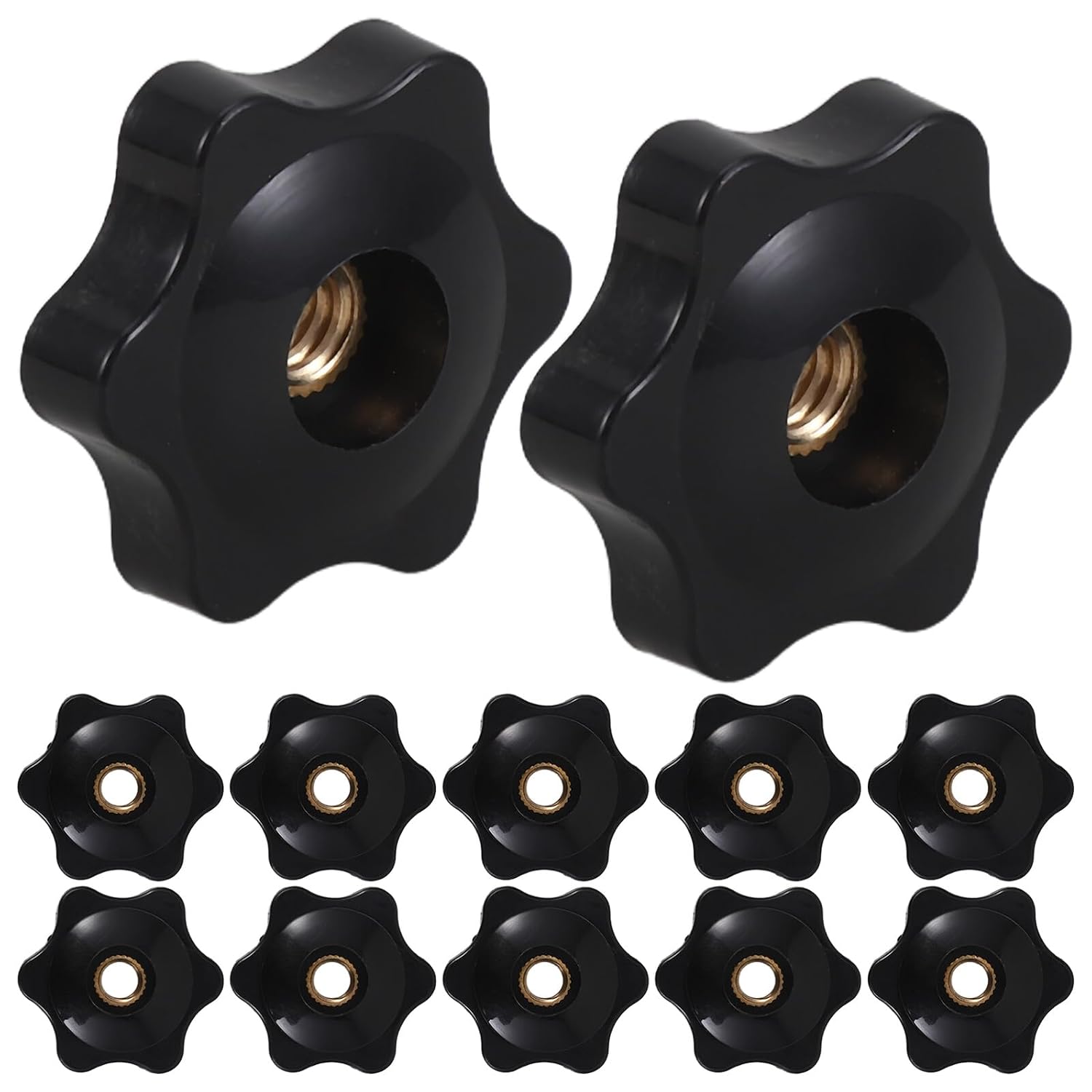 12pcs Black Star Knob with 1/4" Female Thread Copper Core Hex Nut Handle for Machinery Clamping and Tool Grip