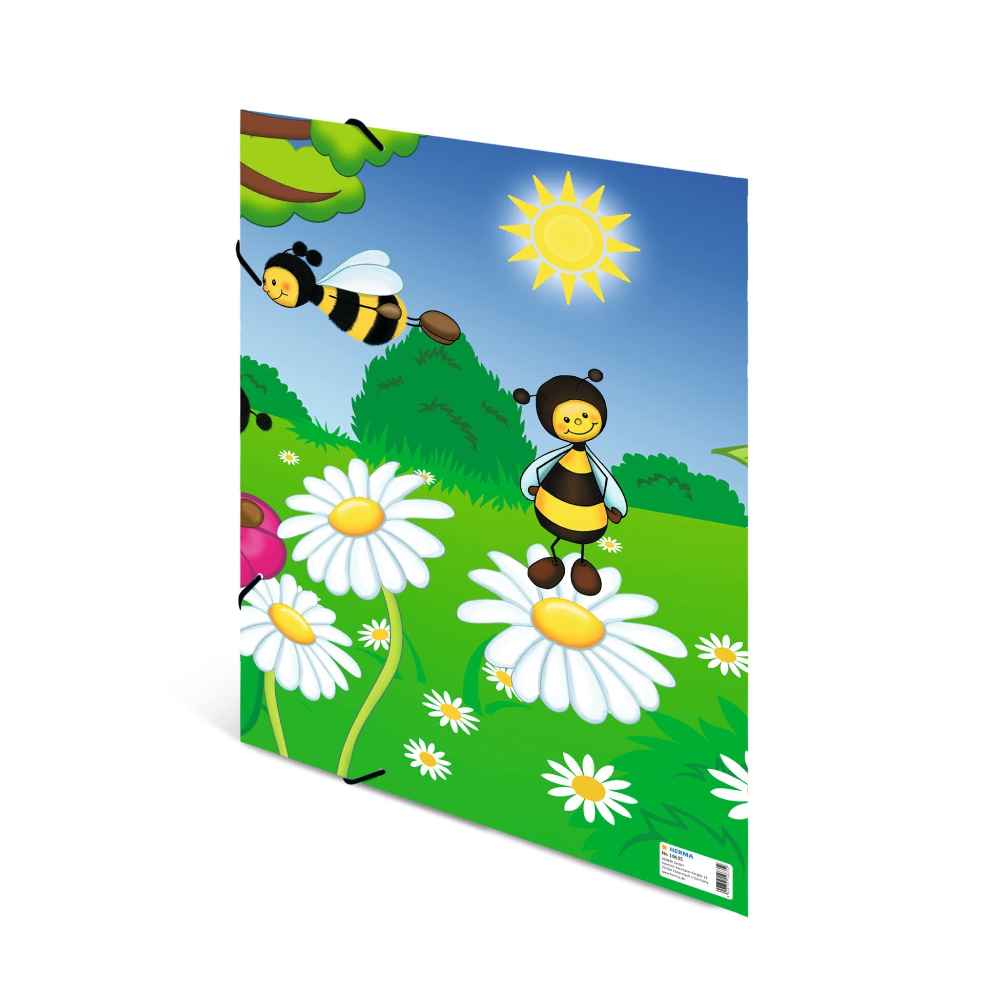 HERMA Folder A3 Bee Set of 3, Corner Folder Made of Cardboard with Nursery Motif, Elastic Band - Image 2