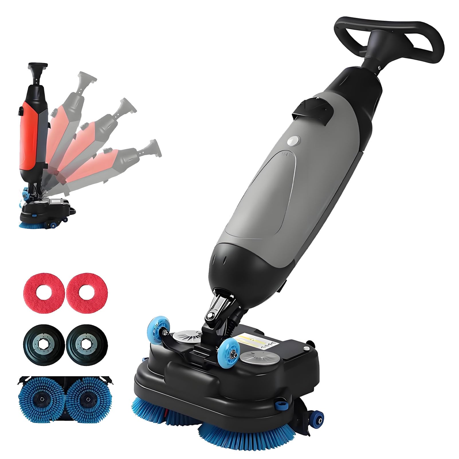 Walk Behind Floor Scrubber Dryer, Commercial Electric Floor Scrubber Tile Polisher, 17" Cleaning Width, Coverage 10764 Sqft/H, for Narrow Spaces Offices Retail Stores Commercial Buildings. Grey