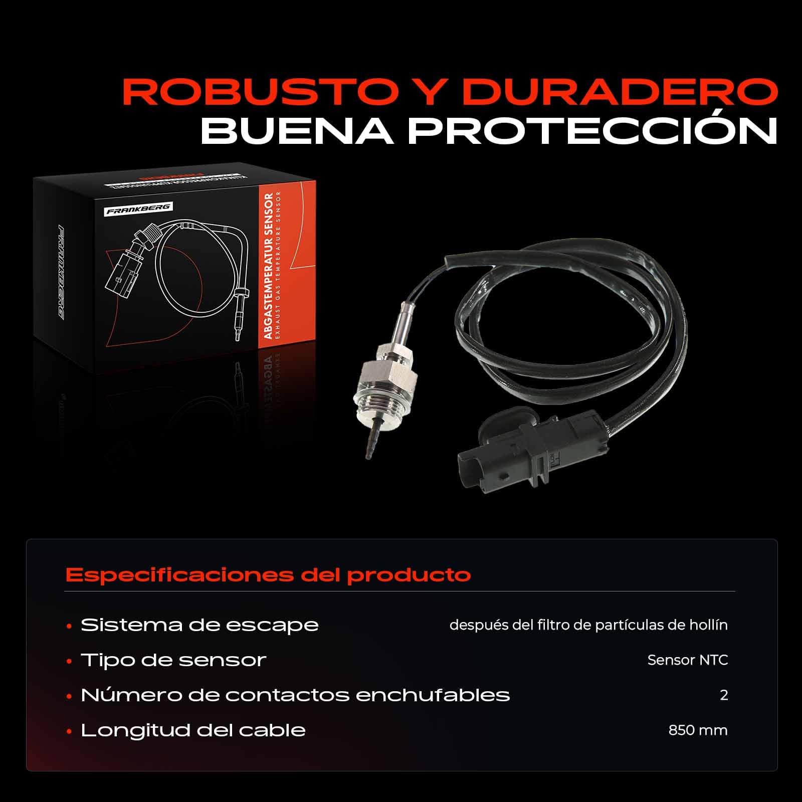 Frankberg Sensor de temperatura de gases de escape 2 Polos Compatible con Megan.e II BM0/1 CM0/1 Megan.e II Touring KM0/1 Megan.e II Coupé-cabrio EM0/1 Grand Scénic II JM0/1 8200693945,8200420764