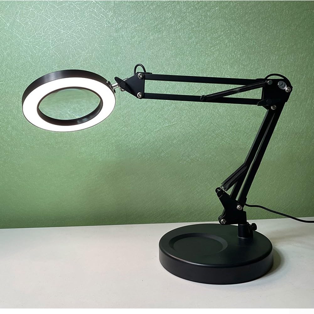 Vergrößerungslampe mit LED-Licht, 5 Farbmodi stufenlos dimmbar, 4,3 Zoll optische Glaslinse, 2-in-1 Tisch- und Klemmlampe für Handwerk Lesen Reparatur, schattenfrei augenschonend(White C)