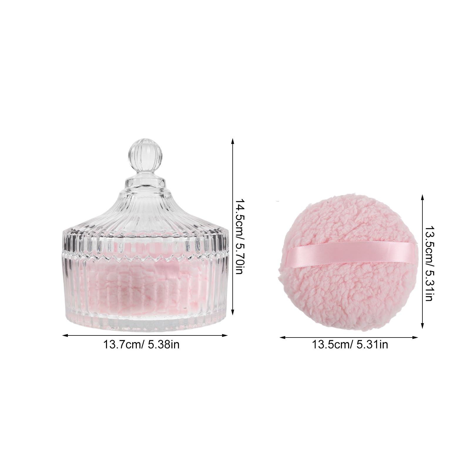 Piumino da Cipria Corpo Extra Grande in Peluche Rosa Contenitore in Vetro | Lavabile, Riduce gli Sprechi, Forma Rotonda, per Viso e Corpo, Set Barattolo in Vetro