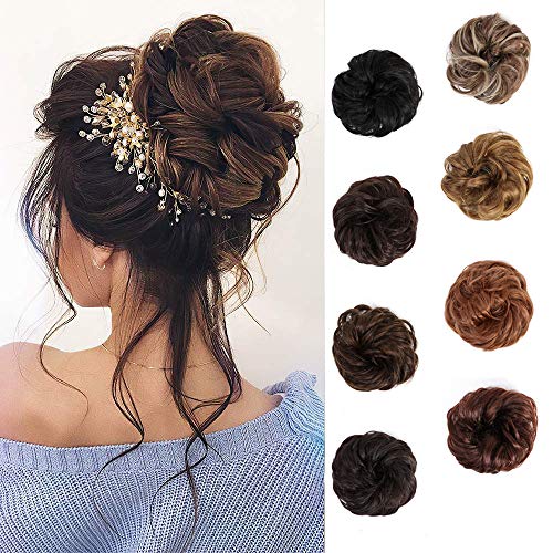 Tousled Updo Messy Bun Hair Piece Synthetic Scrunchies Extensions Curly Chignon Hairpiece for Women Girls Wavy Ponytail Hair (#30)