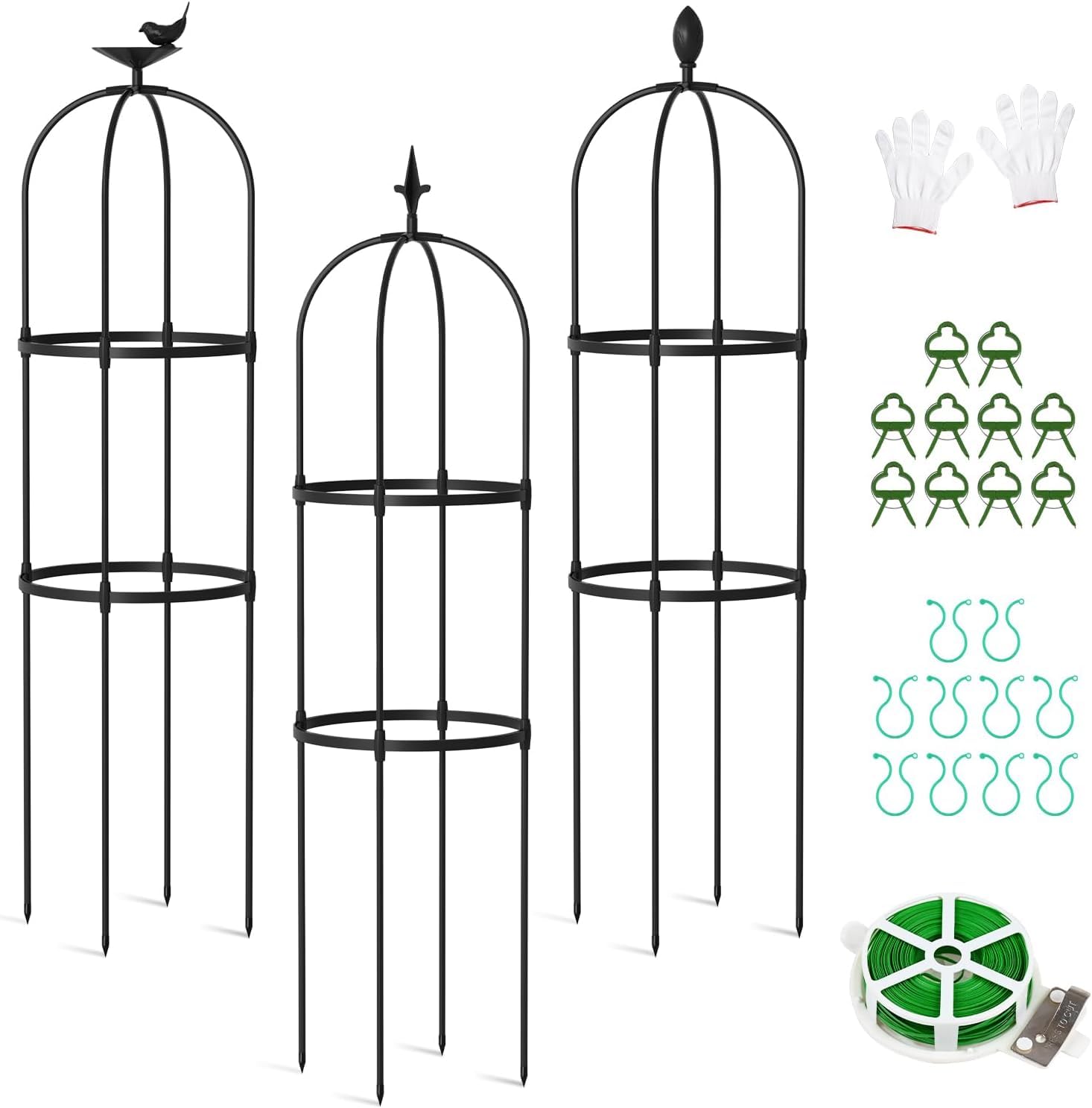 Lot de 3 obélisques de jardin de 120 cm pour plantes grimpantes, treillis de jardin en métal pour lieux publics et cours privées