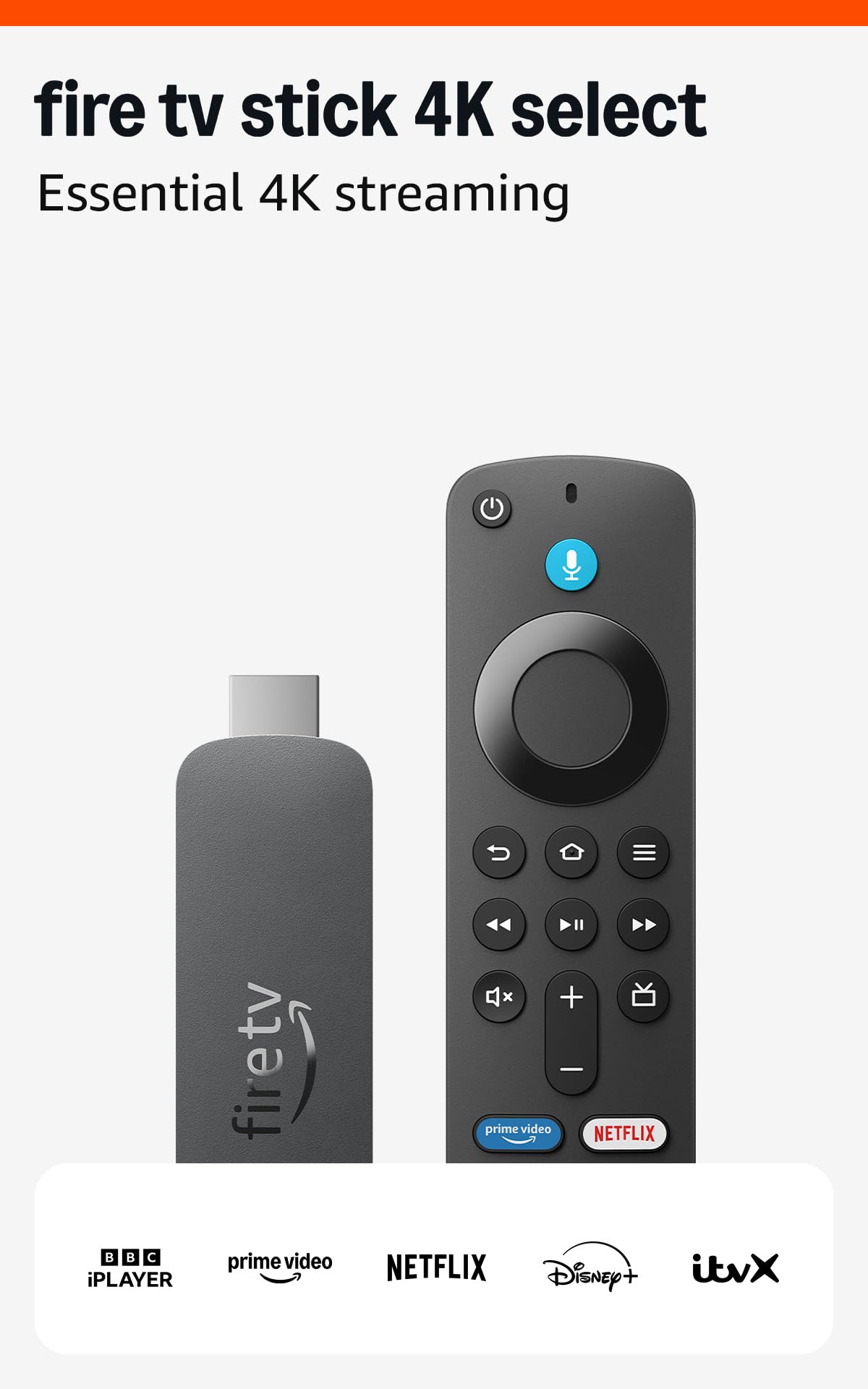 Amazon Fire TV Stick 4K Select (newest gen), start streaming in 4K, hundreds of thousands of films and TV episodes, and free & live TV