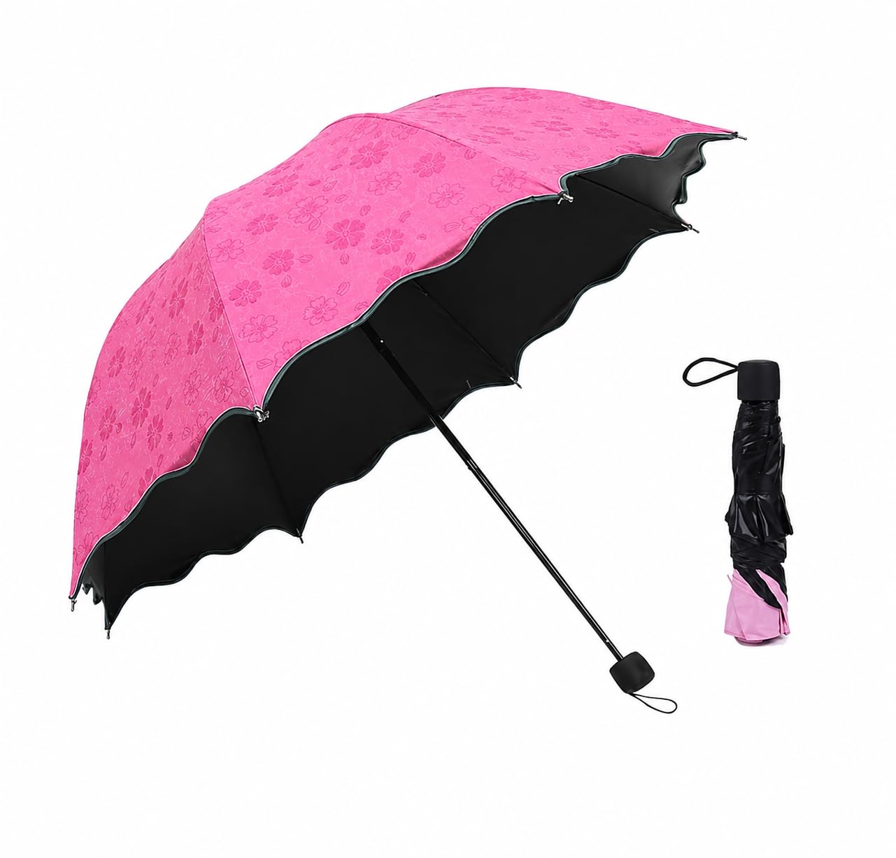 Magic Color Changing Umbrella Windproof Rainproof 3 Fold Folding Umbrella with Bloom After Rain Pattern Anti UV Protection Compact Travel Umbrella for Men Women Kids and Adults-image-20