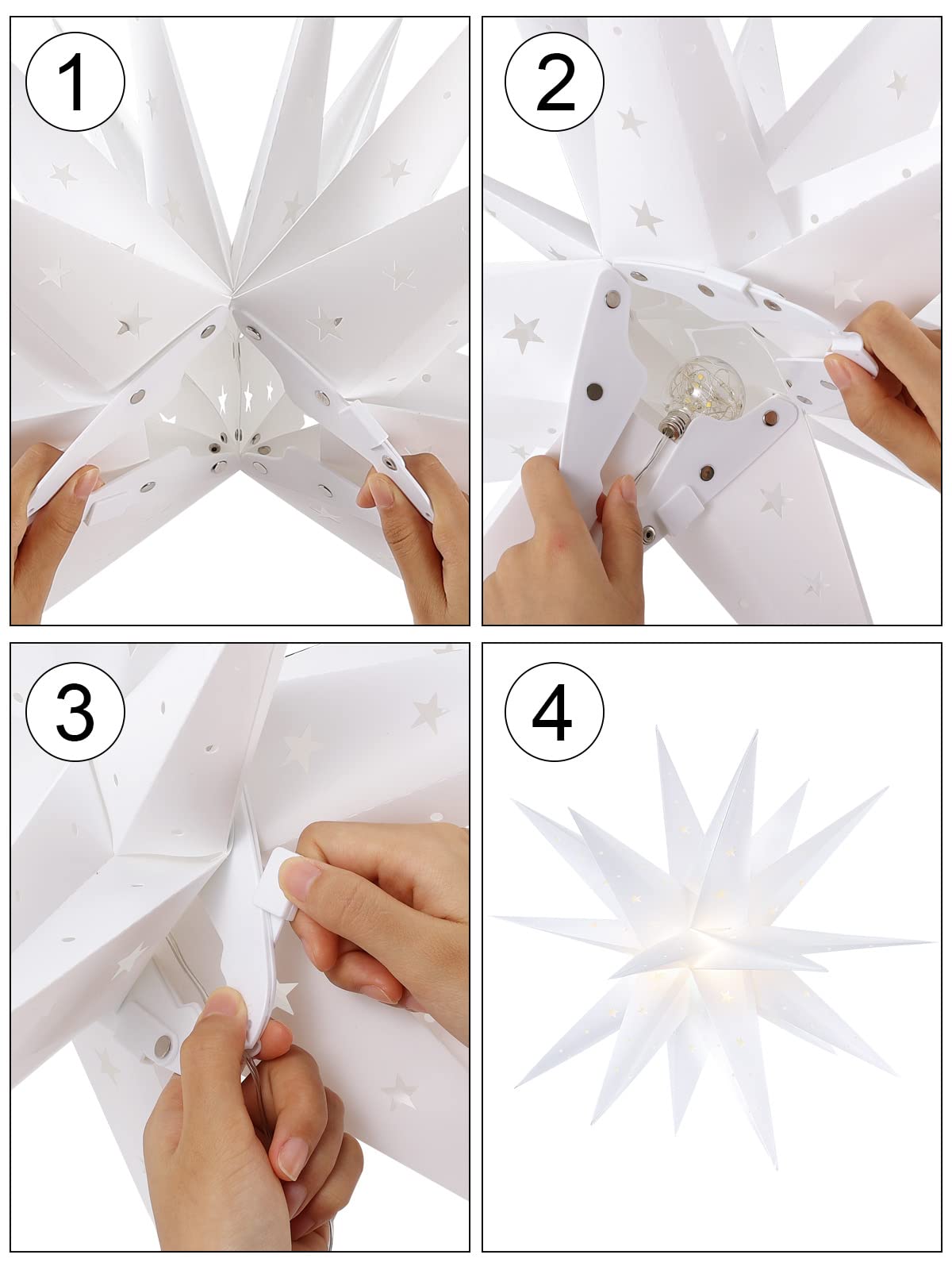 GMGXX Stella di Natale da 58 cm, batteria illuminata con timer, stella di Herrnhuter per esterni, pieghevole, in polipropilene, illuminata, per esterni, a batteria 3D, per decorare l'albero di Natale