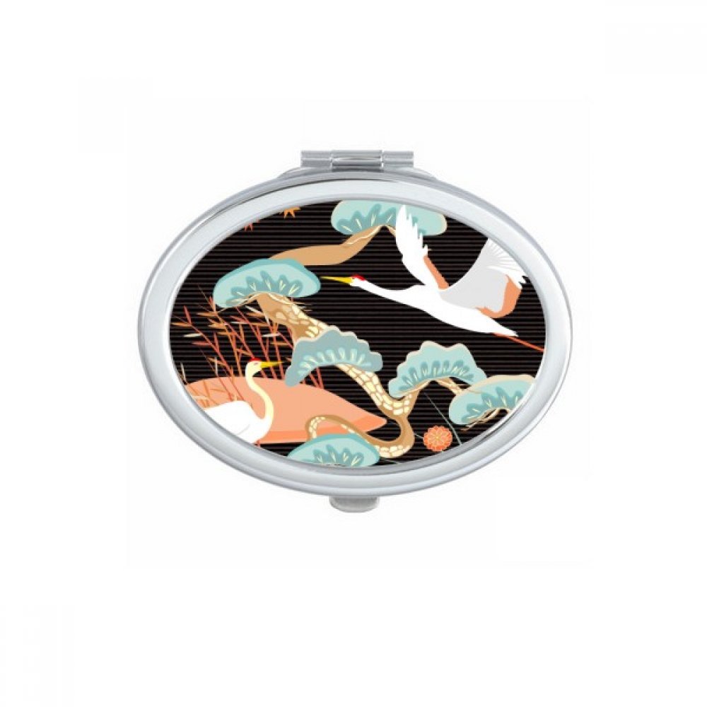 Miroir de poche carré géométrie et grues fleurs multicolore portable