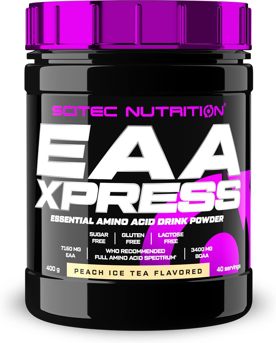 EAA Xpress – Full Spectrum Essential Amino Acids – 3400mg BCAA, 7160mg EAA – Gluten-Free, Sugar-Free, Lactose-Free, 400 g, Peach Ice Tea