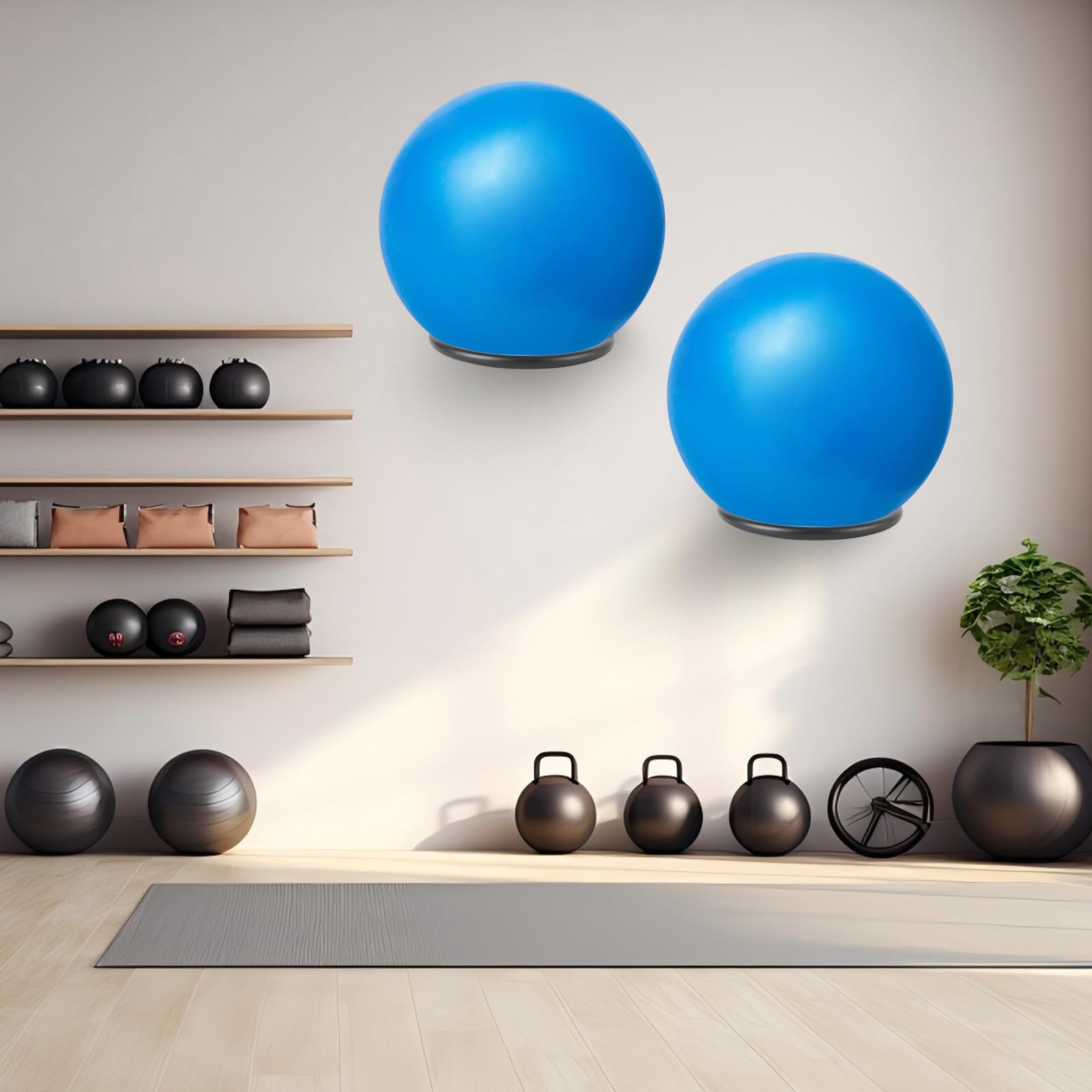 Soporte de bola de estabilidad, soporte de pared para pelotas de ejercicio, soporte para pelotas de yoga, para el hogar y estudios de yoga o gimnasios comerciales. Actúa como un estante de