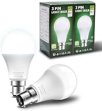 BC3 3 Pin LED 10W Energy Saving Light Bulbs Cool White 6500K Non-Dimmable A60 Pin for Ceiling, Landing, Hallway (2 Pcs)