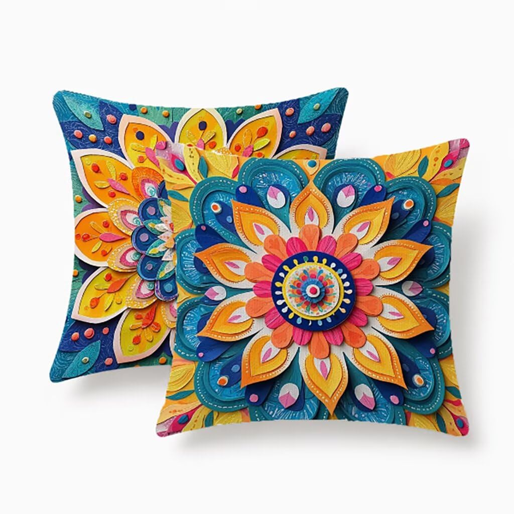 Housses de coussin extérieur 55x55 lin lot de 2 imperméables bohème