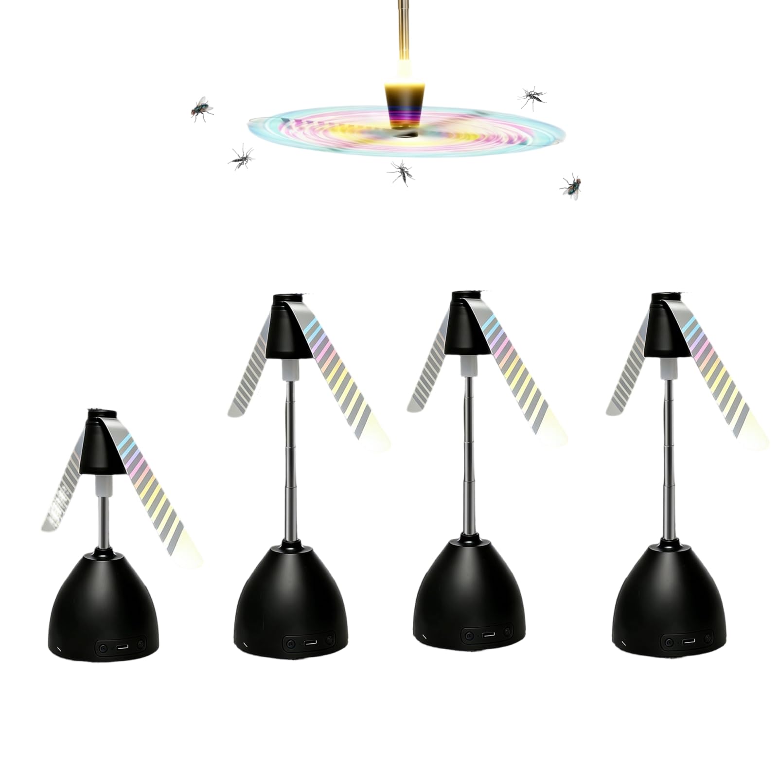 Ventilatore antimosca, confezione da 4 trappole per zanzare con regolazione in altezza, 8 modalità di illuminazione RGB, senza sostanze chimiche, controllo fisico degli insetti, per feste, barbecue