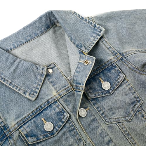 KIDSCOOL SPACE Little Girl/Boy Jean Jacket,Stone Washed Soft Denim Outfits3