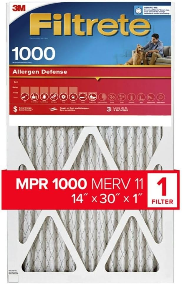 3M Filtrete 14x30x1 MPR 1000 Micro Allergen Furnace Air Filter - Single