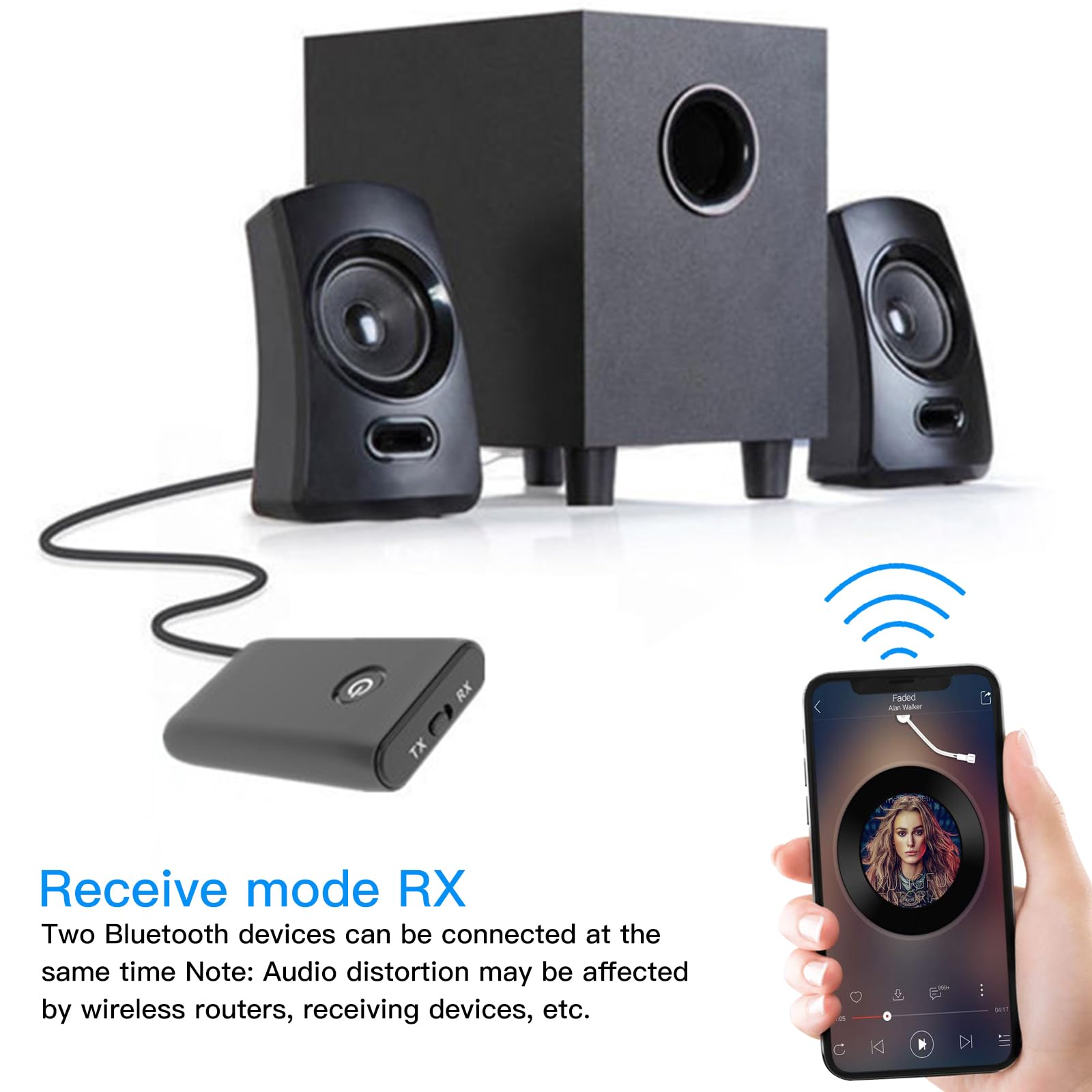 Adattatore Bluetooth 5.0 Trasmettitore,3.5mm Jack Adattatore,2-in-1 Wireless Ricevitore Bluetooth,per PC/TV/impianto audio Cuffie MP3/MP4 Altoparlante HiFi Radio