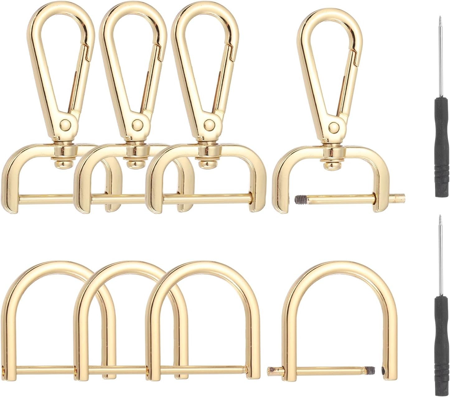 – sourcing map 10 Pcs Swivel Clasp Hooks, Detachable Snap Hooks Swivel Lobster Claw Clasps with D Rings and Screwdriver for Bag Strap Purse Lanyard DIY Craft Hardware (Light Gold, 0.98Inch)