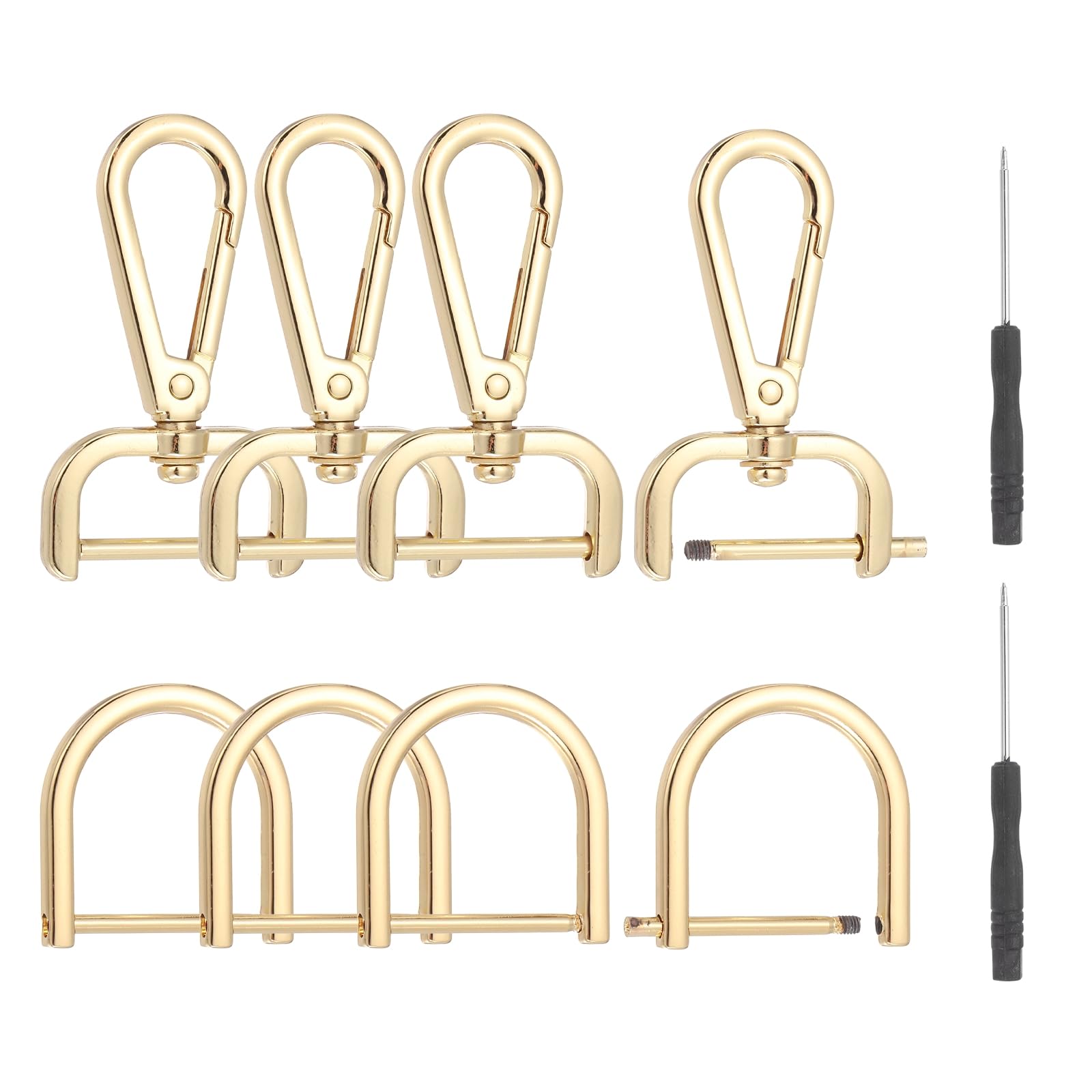 sourcing map 10 Pcs Swivel Clasp Hooks, Detachable Snap Hooks Swivel Lobster Claw Clasps with D Rings and Screwdriver for Bag Strap Purse Lanyard DIY Craft Hardware (Light Gold, 0.98Inch)