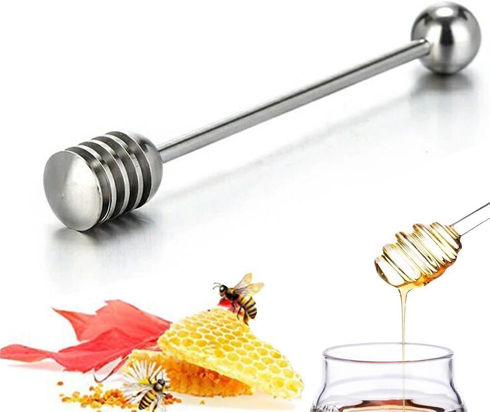 Honey Dipper，304 Stainless Steel Honey and Syrup Dipper Stirring Stick, Honey Spoon Wand for Honey Pot Jar-6.3 Inch (1 Pack)