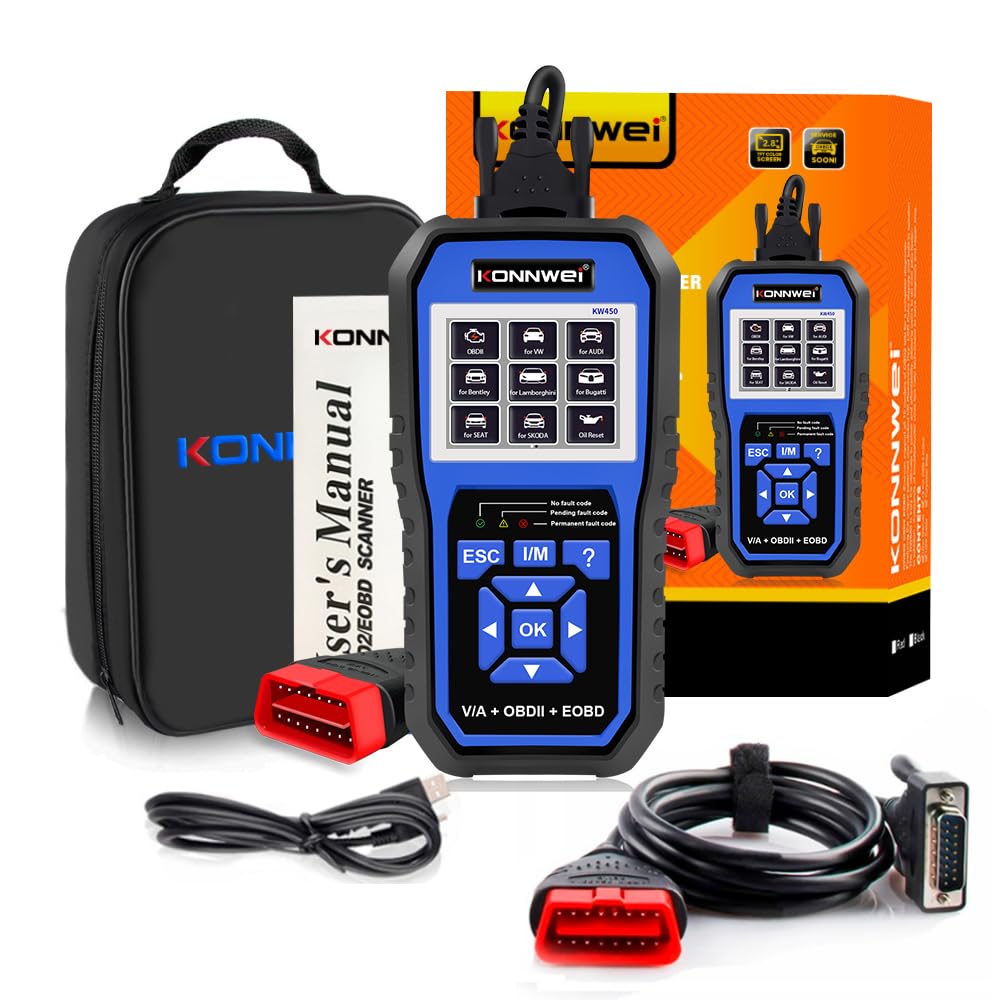 KONNWEI KW450 OBD2 Diagnosegerät für Auto,KFZ Fehlercodeleser & Auto Scanner, liest & löscht Motorfehlercodes, unterstützt Live Daten & Motorkontrollleuchte Reset, für OBD2/EOBD Fahrzeuge