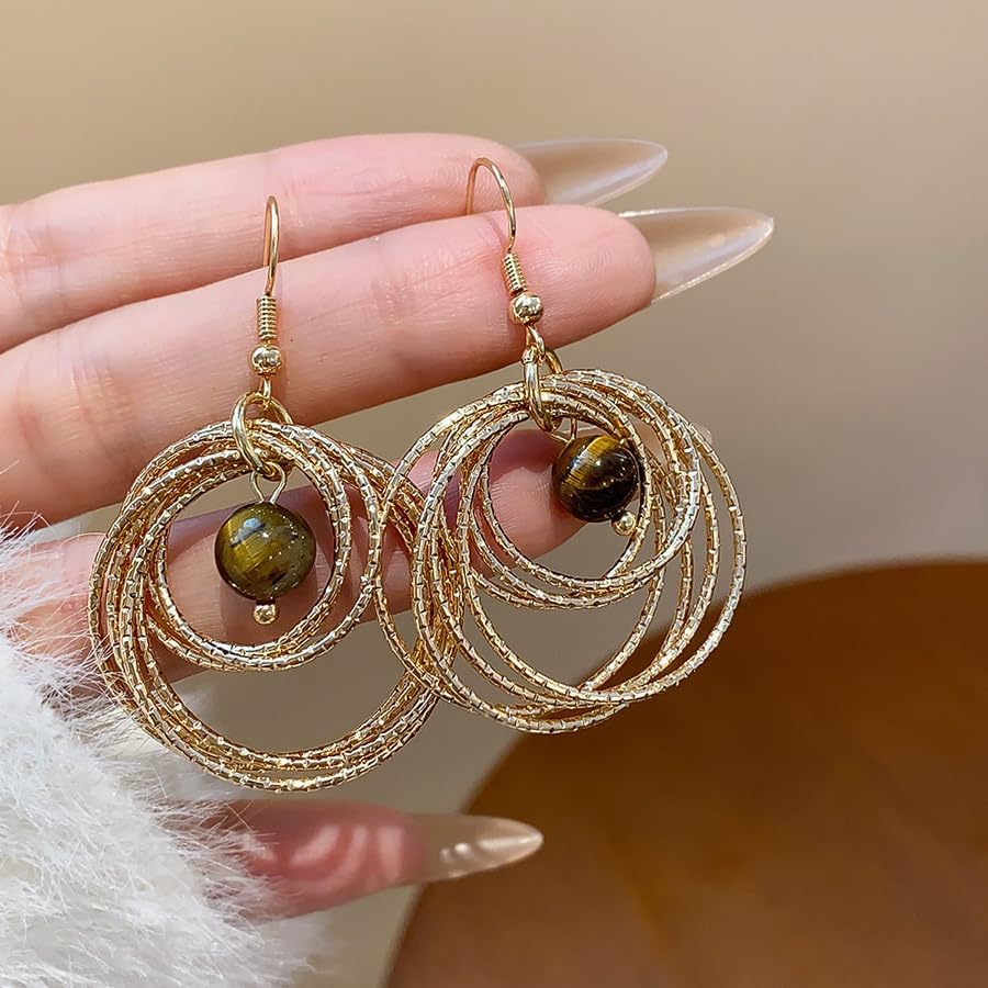 Muti-Circle Boho Tiger Eye Earrings Handmade Bohemian Dangle Earrings for Women Trendy Vintage Unique Jewelry Ideal for Weddings & Gifting - Image 4