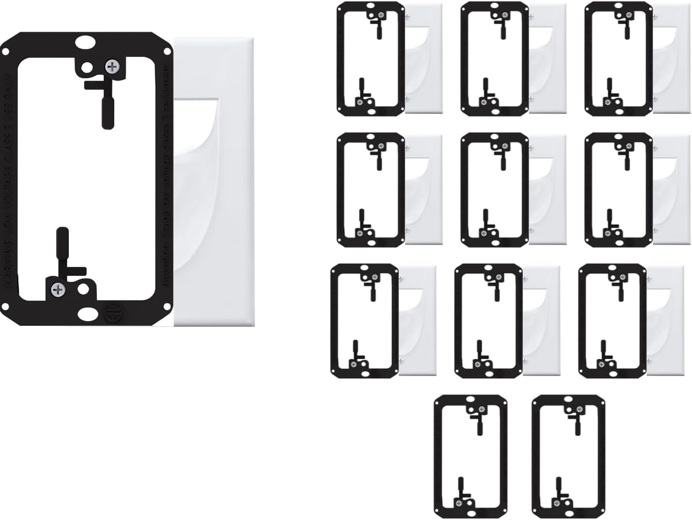 10 Pack Wall Plate & 12 Pack Bracket Single Gang - in Wall Cable Management Kit - Recessed Cable Wall Plate Pair with Single Gang Low Voltage Mounting Bracket - Decorator Cover for Low Voltage Cables