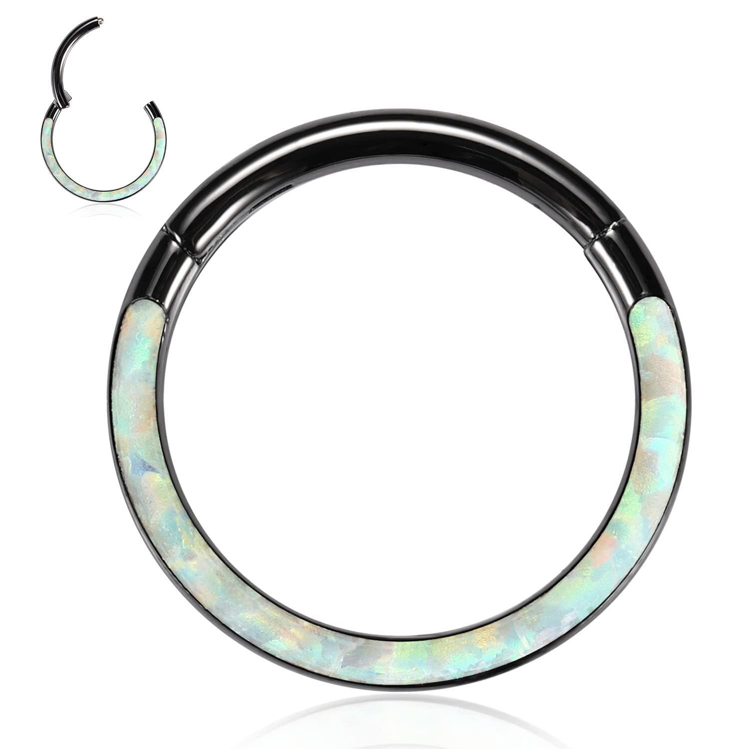 PEAKLINK 16G 18G 316L Stainless Steel CZ/OPAL Septum Piercing Septum Clicker Ring Hinged Nose Ring Daith Earrings Conch Piercing Jewelry Helix