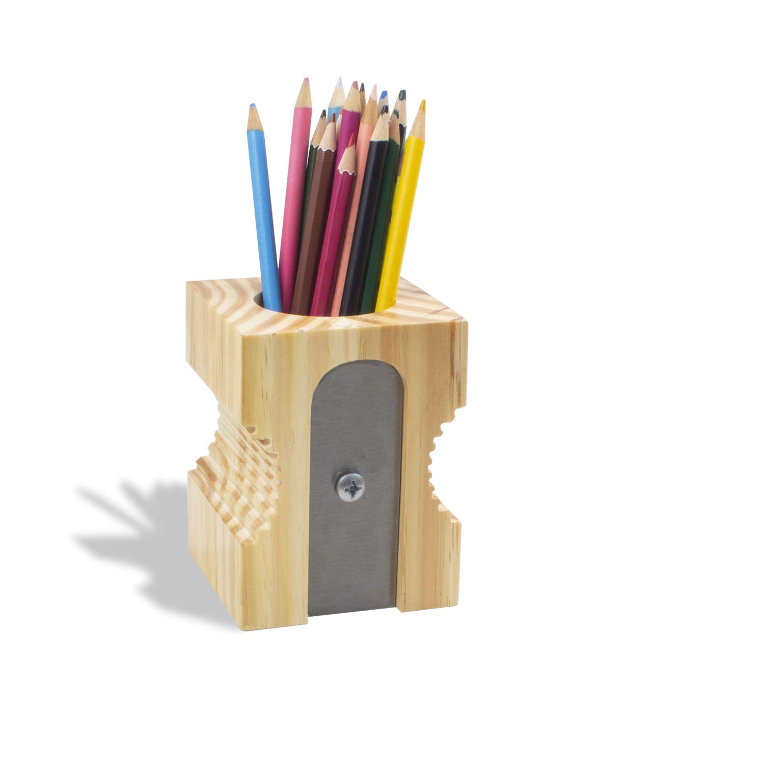 GEGUTON Sharpener Shaped Pen Holder – Solid Wood and Steel and Retro Design – Organizes Desk Accessories, Adds Charm to Workspaces, Great Gift – Fun Collection