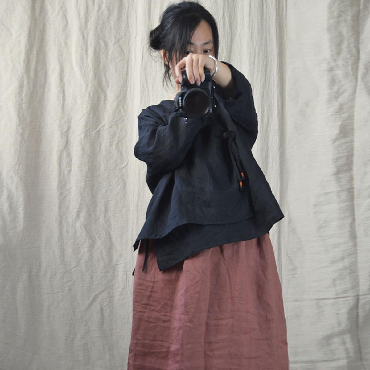 NFYM Women's Hanten Kimono Cardigan Long Sleeve Wrap Front Cotton Linen Retro Hanfu Costume Irregular Shirt Tops - Image 3