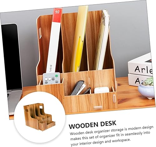Miniatura 7 de Tofficu Organizador de almacenamiento de escritorio de madera multiusos, estante de archivos creativo para oficina y hogar, diseño de compartimento