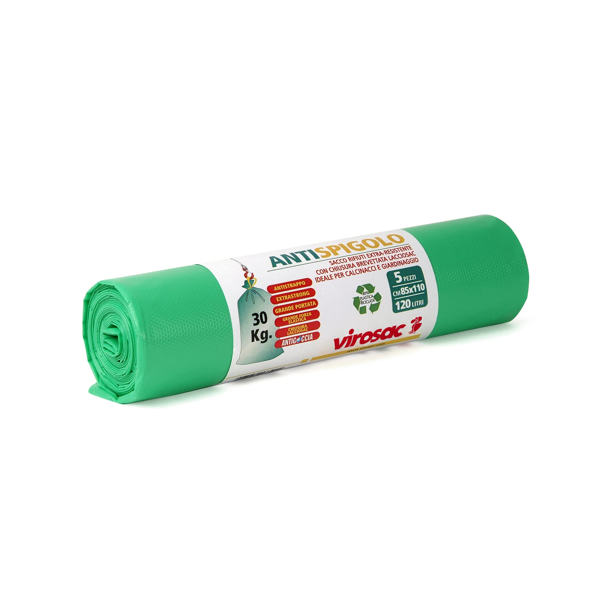 VIROSAC Roll 5 antispigolo Bags, Nylon, Green, 85 x 0.1 x 110 cm