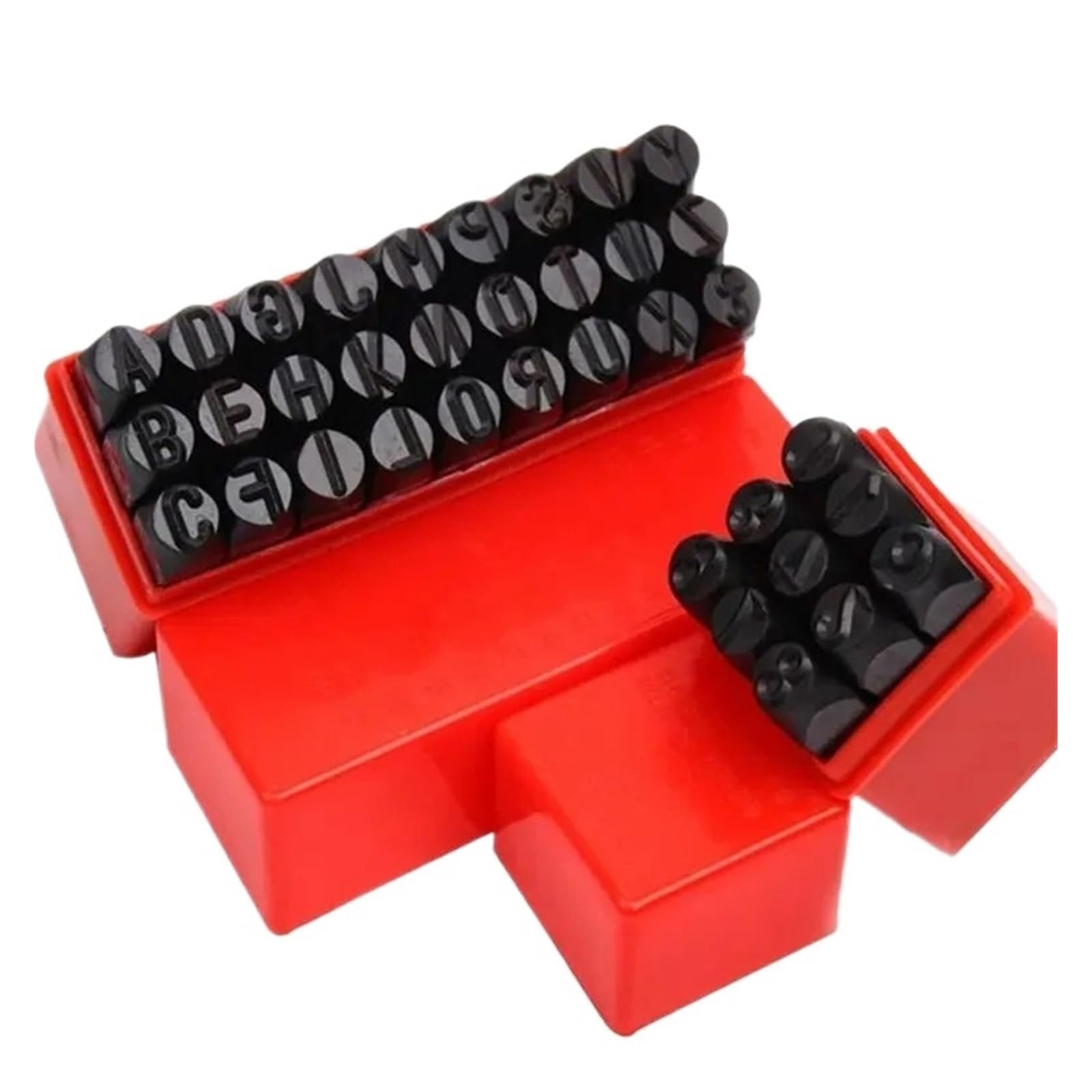 AXVOLA Steel Letter Mould Stamping Tools 3-12.5 mm Letter&Number Stamp Punch Steel with Plastic(4mm Numbers)