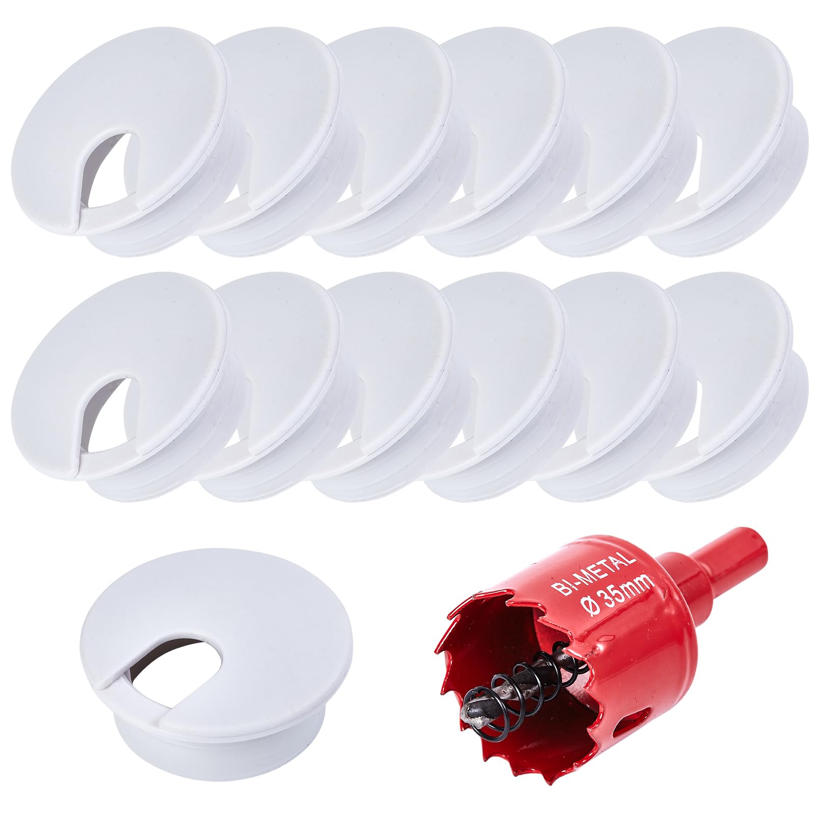 12 Pcs Desk Grommet 35mm with 35mm Hole Saw, Cable Grommet, Desk Cable Hole Cover, Desk Cable Grommet, Desk Hole Cover(Gray White)
