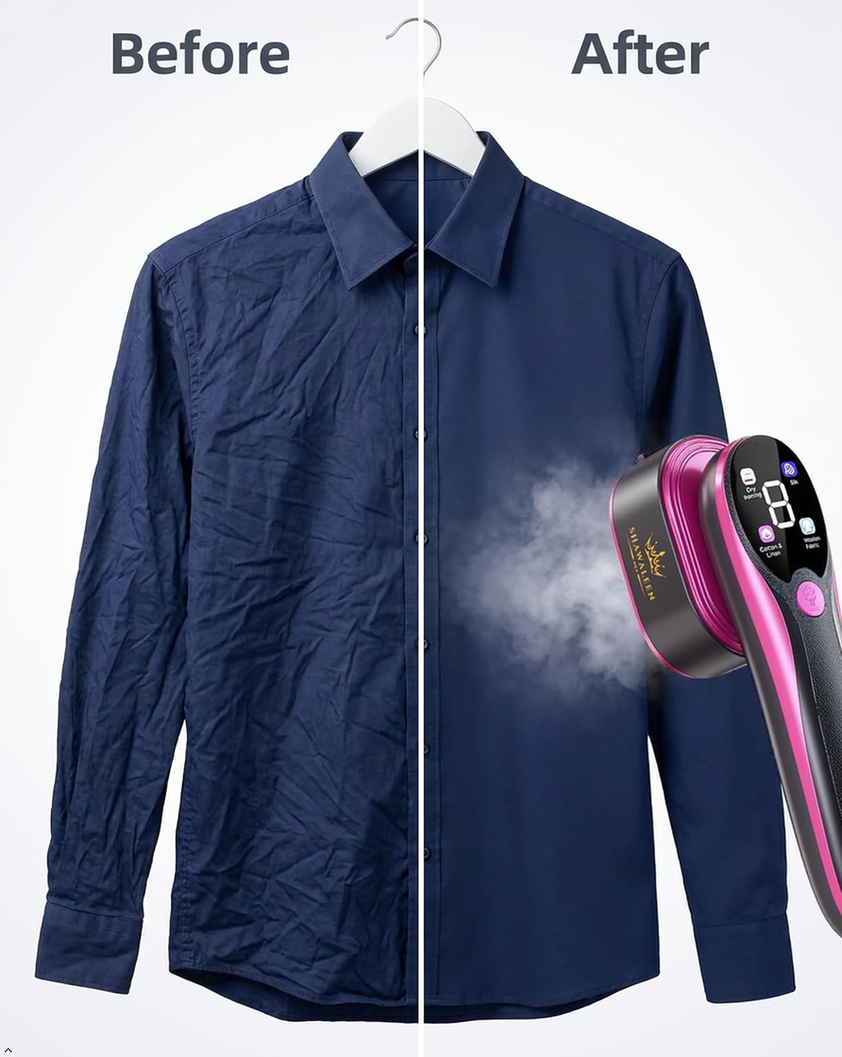 Vaporizador portátil 2 en 1 para ropa, 10 segundos, diseño de vapor de agua con calefacción de cerámica, 4 modos de vapor con pantalla LCD y tanque compacto de 110 ml