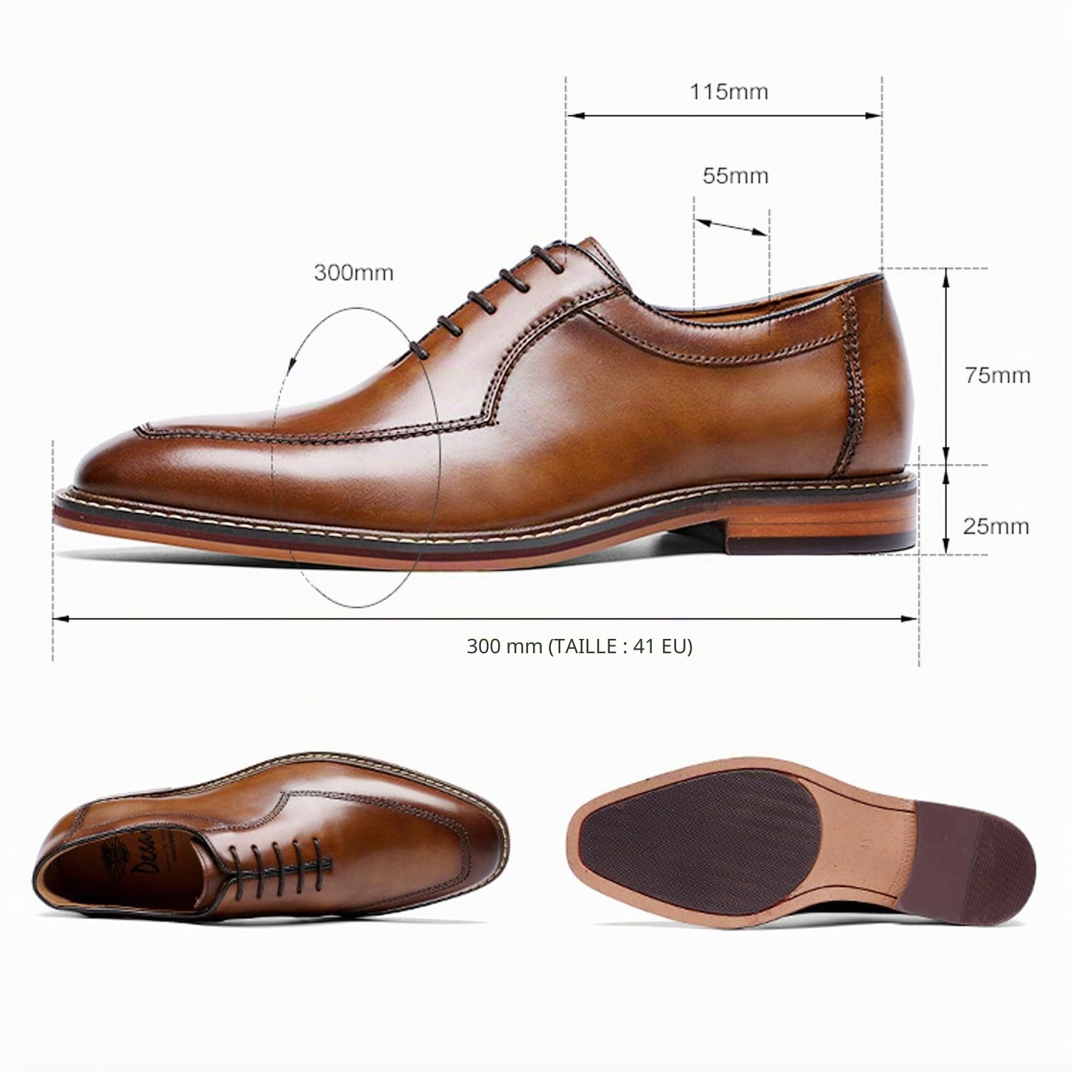 DESAI Homme Chaussures à Lacets en Cuir Derby Mariage Oxford Business Brogues