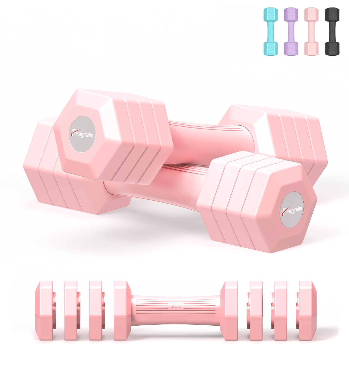 Adjustable Dumbbells Set, 4 in 1 Hand Weights Set for Women Men 10 LB/ 12 LB Dumbbell Pair Each 2lbs 3lbs 4lbs 5lbs Weights Dumbbells Set with TPU Soft Rubber Handle for Home Gym Exercise Fitness