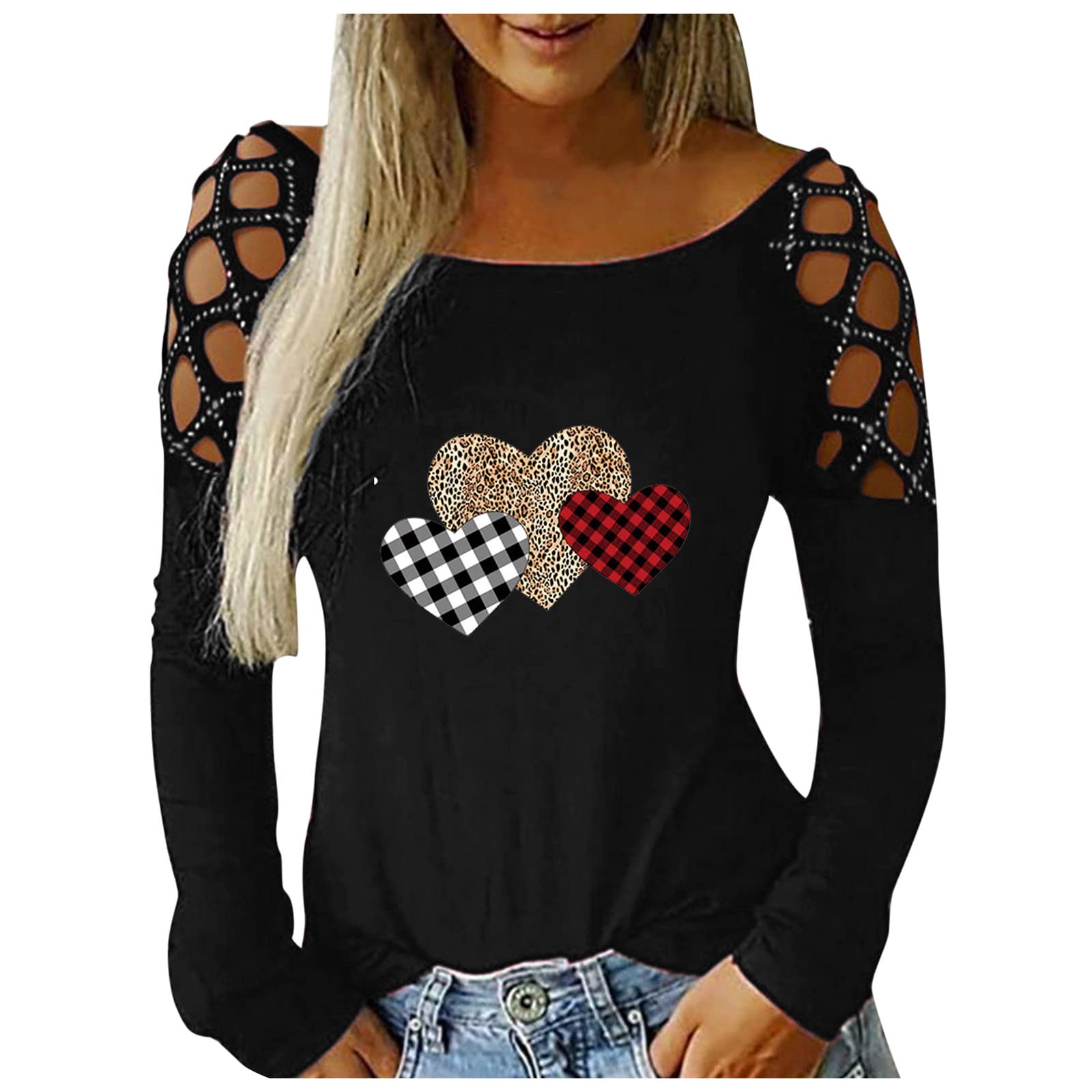 PAIHUIART Fitted Polyester Soft Long Sleeved Tunics Ladys Plus Size Cartoon Crewneck T-Shirts Nice Office Fall Tunic Ladies