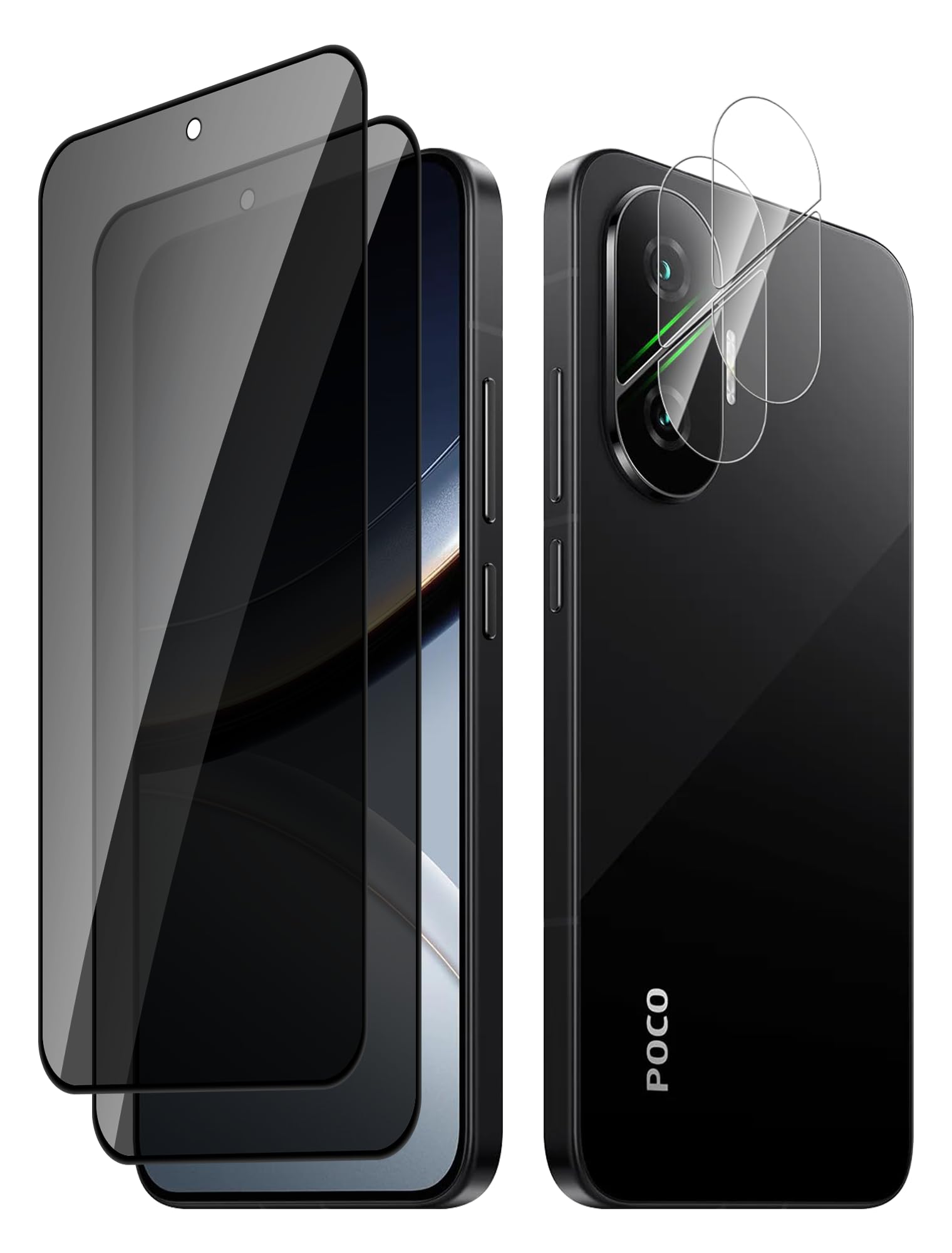 MoSuul Privacy Screen Protector for Xiaomi Poco F7 5G 2+2 Pieces Anti Spy Tempered Glass Film Glass + Camera Protection, 9H Hardness Anti Spy Glass Film Privacy Scratch-Resistant Tempered Glass Film