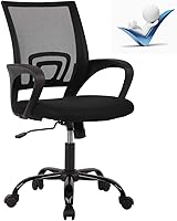 Vista 1 de Silla de oficina ergonómica de malla con respaldo medio, soporte lumbar, ajustable, giratoria, enrollable, silla de escritorio rosa con brazos