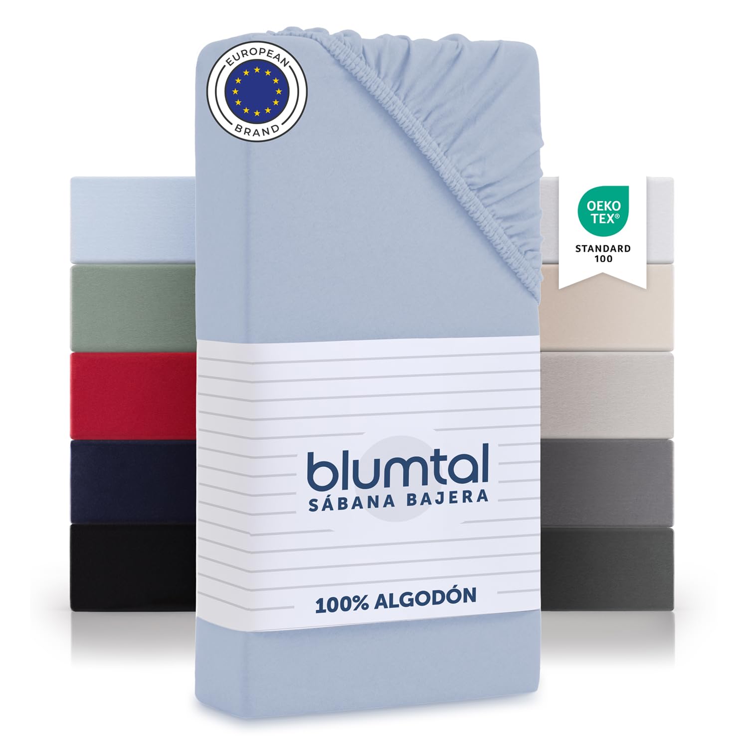 Blumtal Sábana bajera básica de algodón - Sábana de cama 100% algodón hasta 25 cm de altura del colchón 90 x 200 x 25 cm - 2er Conjunto Azul claro
