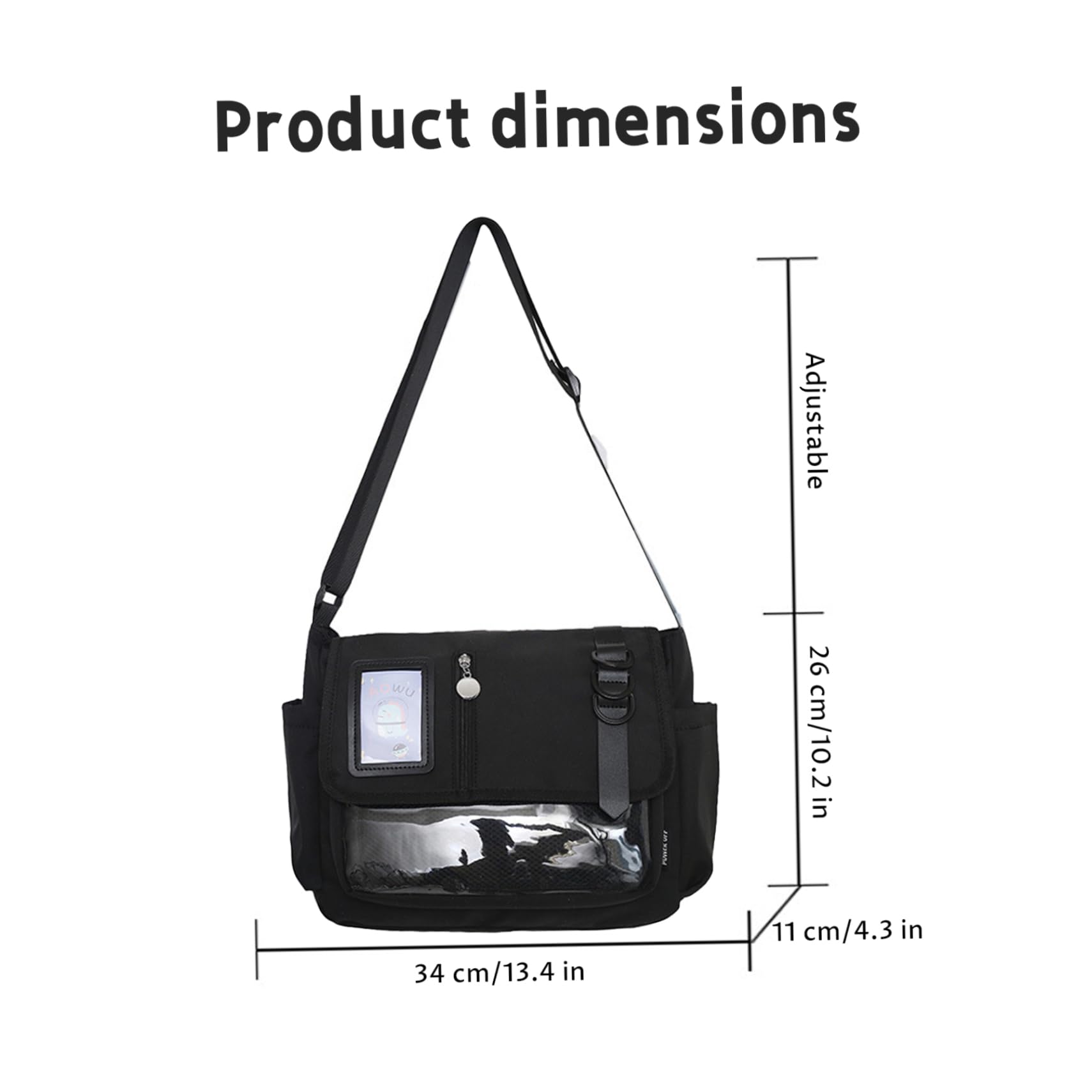 Borsa ITA, Borsa da Scuola Giapponese Kawaii a Tracolla in Nylon Nero ITA con Tasca con Display a Spilla Tracolla Regolabile di capacità per Gilrs Women