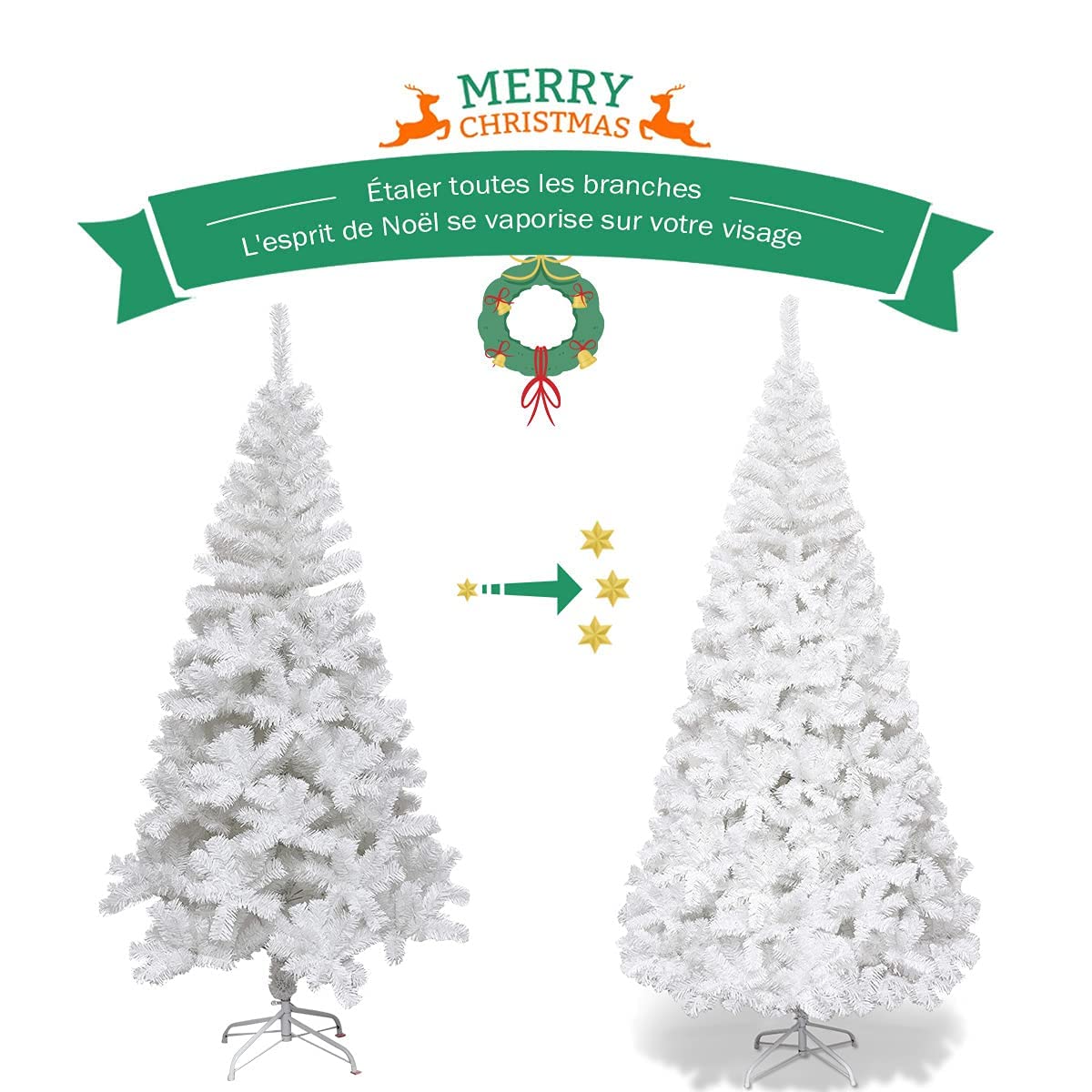 RELAX4LIFE Sapin de Noël Blanc 240 CM, Sapin Noel Artificiel en PVC avec Support en Métal, Arbre de Noël pour Décoration Maison/Bureau/Magasin (Blanc, 240 CM)