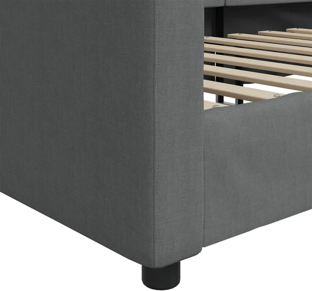 Modern Day Bed Frame Dark Gray Polyester Fabric with Metal Solid Wood Plywood Slats, Convertible Sofa Sleeper for Guest Room Living Area, Minimalist Design Comfortable