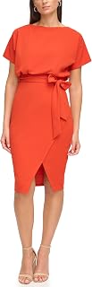 Kensie Womens Short Sleeve Tie Waist Midi Dress