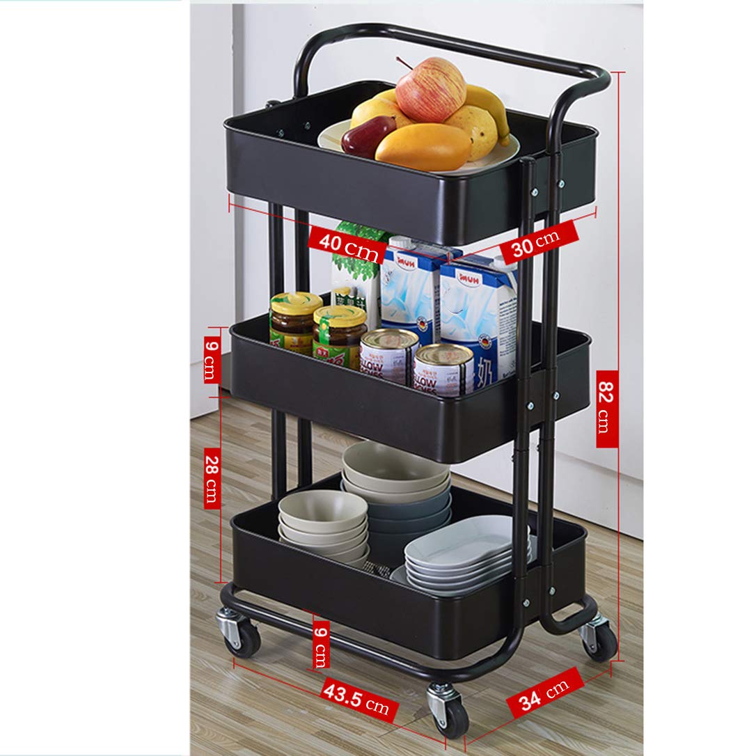ZYFA Carrello Cucina a 3 Piani Servizio,con Rotelle Bloccabili, Scaffale Portaoggetti Mobile in Acciaio,Carrello Portaoggetti Multiuso, Carrello Salvaspazio, Scaffale Rete Metallica Contenitori