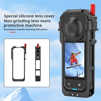 X5 Insta360 Case K&F Concept Camera Cage For Insta360 X5, Durable Aluminum Alloy Protective Case With Quick Release Knob, Built-in Cold Shoe Mounts And 1/4" Threads, Silicone Lens Cover Action Camera Frame